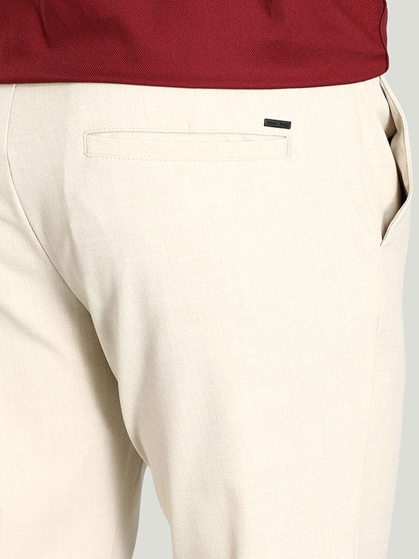 Indian Terrain Men's Comfort Fit Solid Beige Trousers